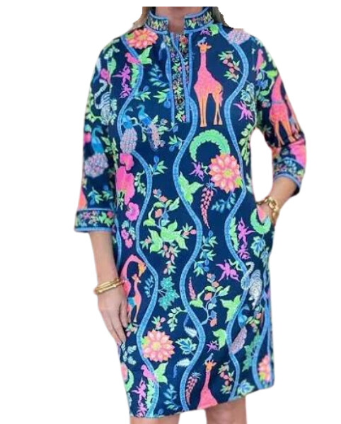 Gretchen Scott Jersey Mandarin Dress Jungle Symphony