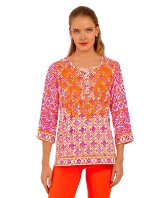 Gretchen Scott Silk Embroidered Tunic East India Pink and Orange