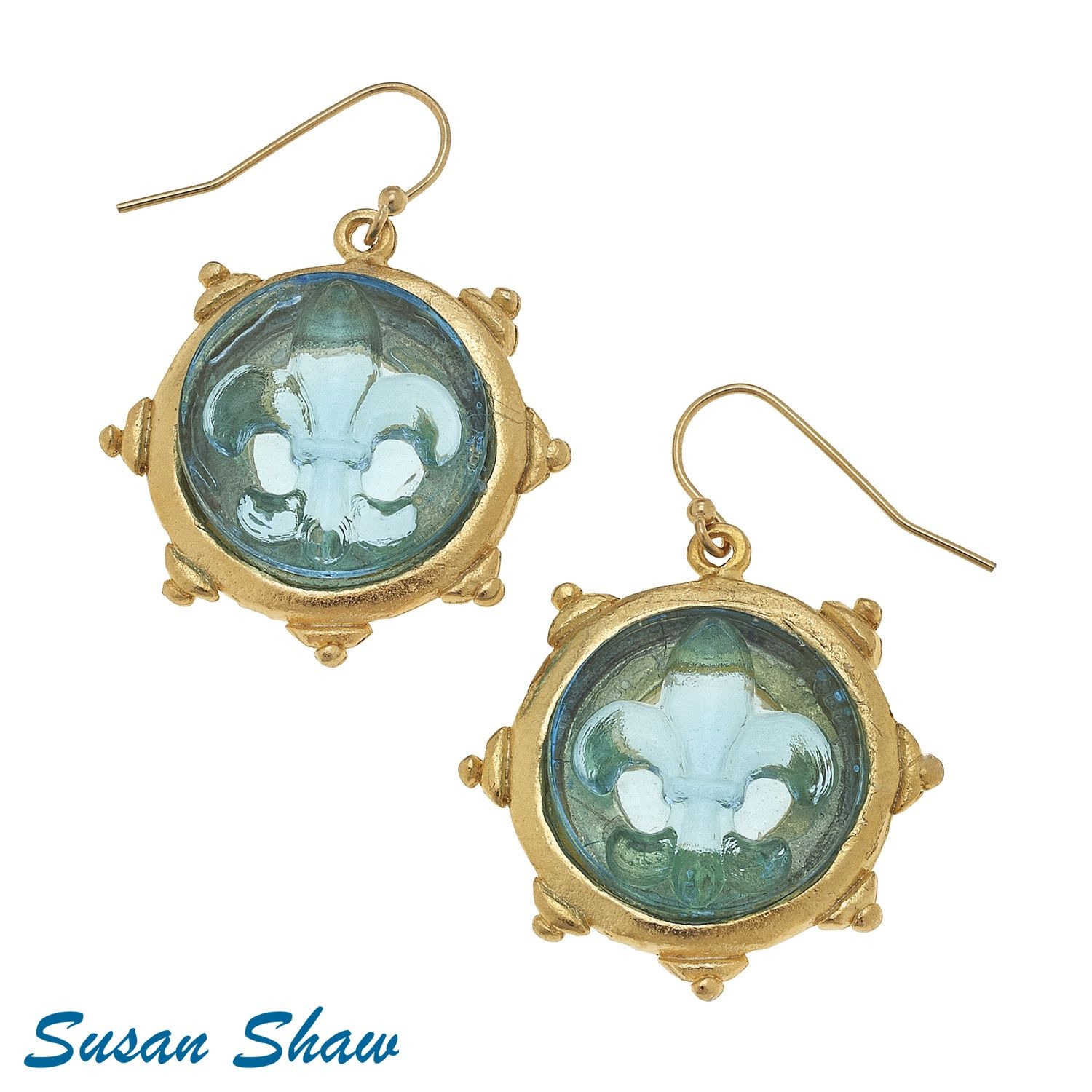 GOLD &amp; AQUA VENETIAN GLASS EARRINGS