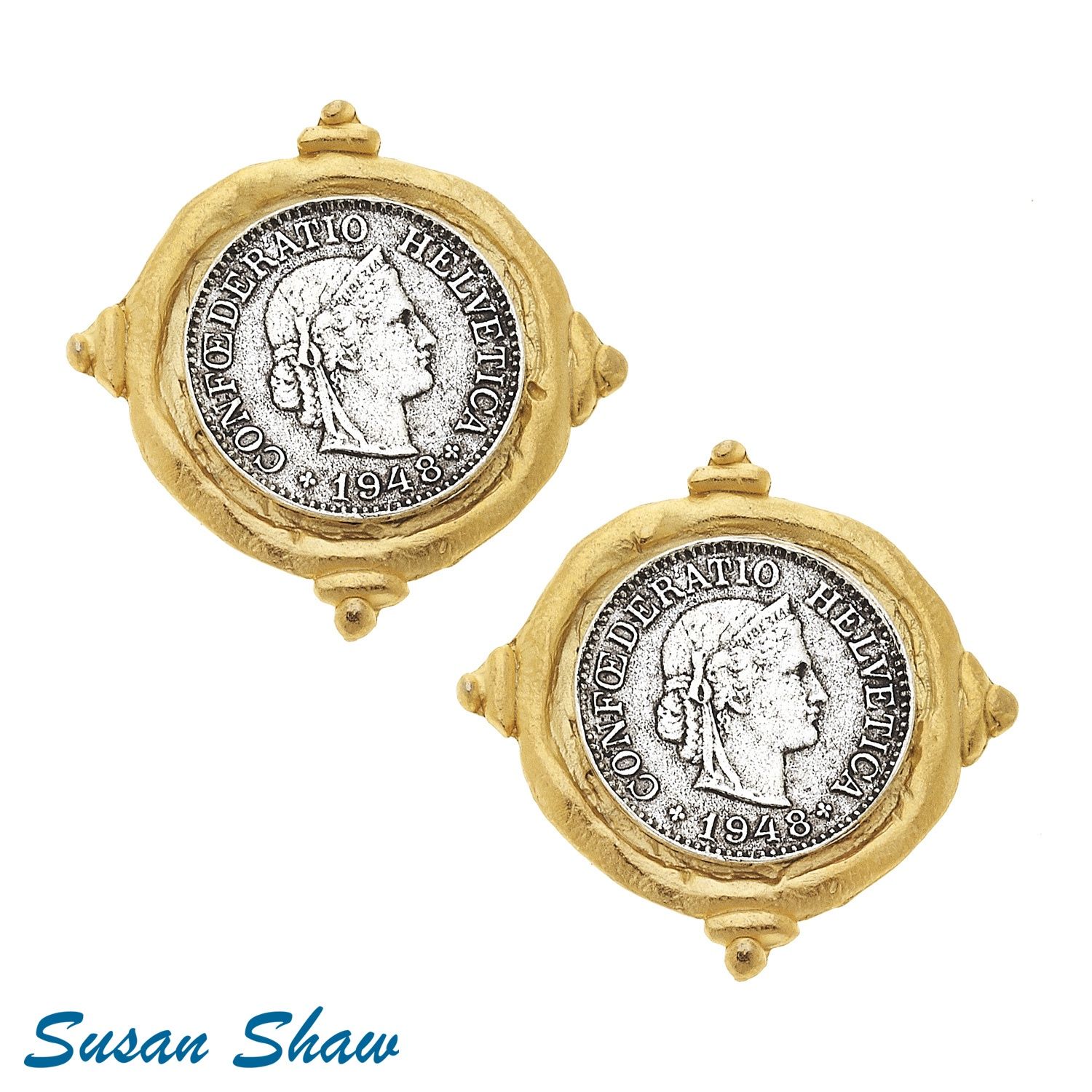 GOLD AND SILVER COIN  EARRINGS