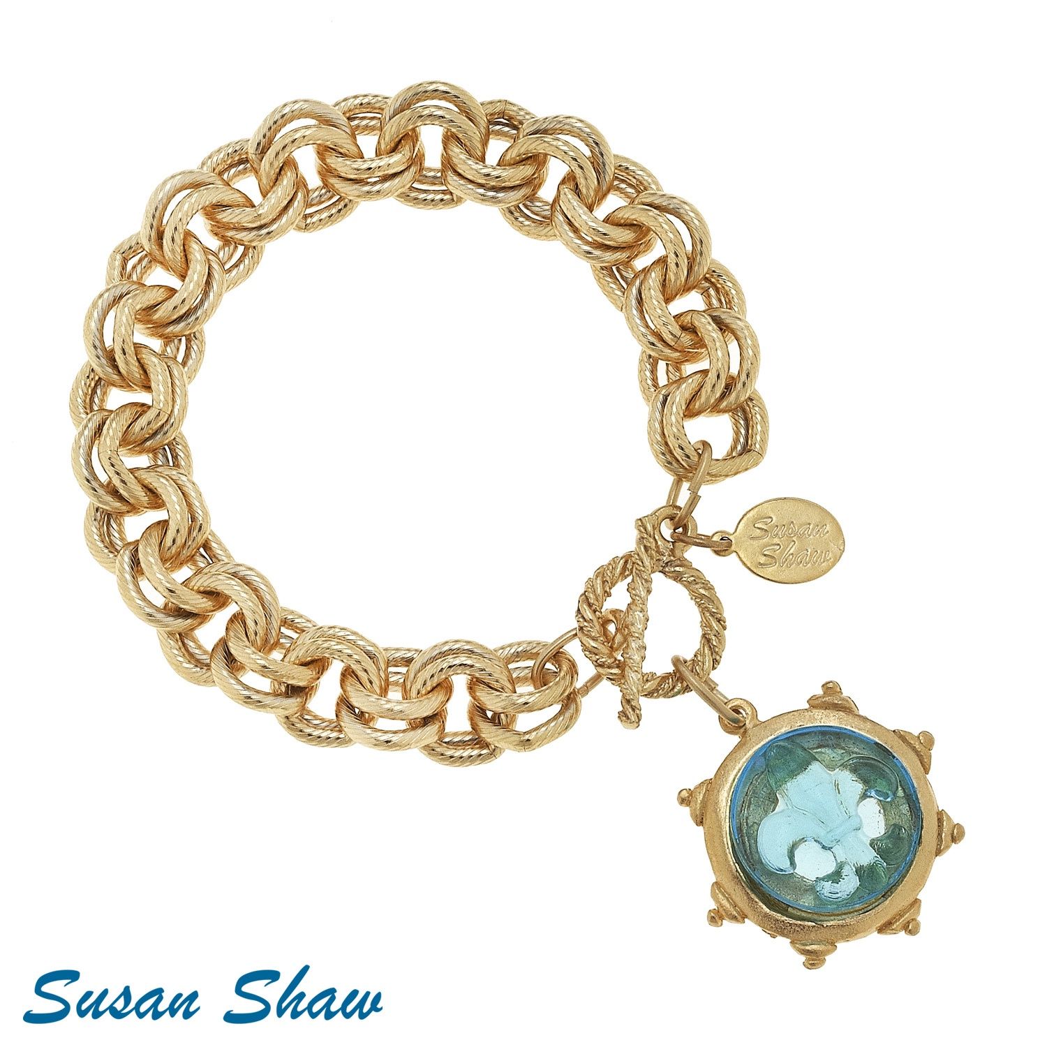 GOLD AQUA VENETIAN GLASS BRACELET