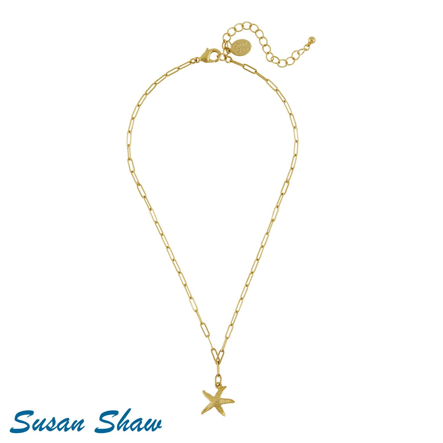 GOLD TINY STARFISH PAPERCLIP CHAIN NECKLACE