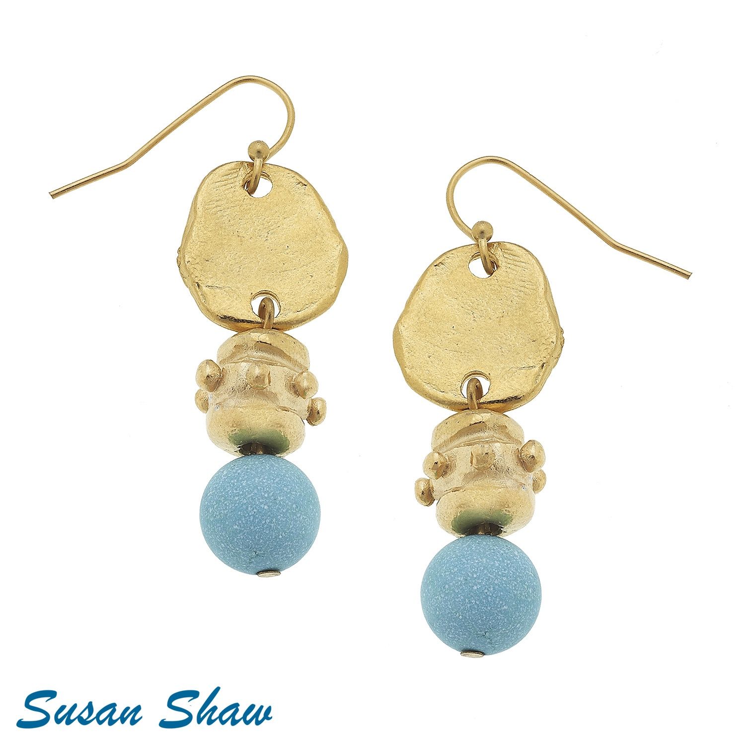 GOLD OVAL &amp; MATTE TURQUOISE EARRINGS