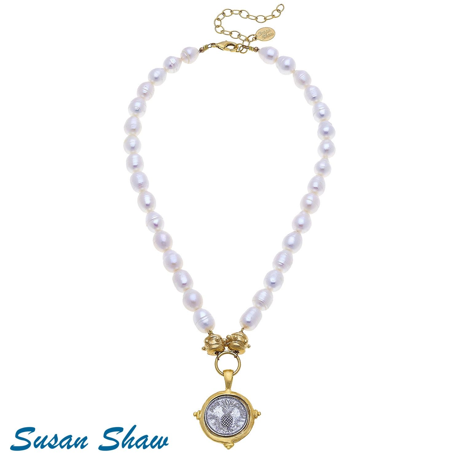 GOLD/SILVER PINEAPPLE COIN PEARL NECKLACE