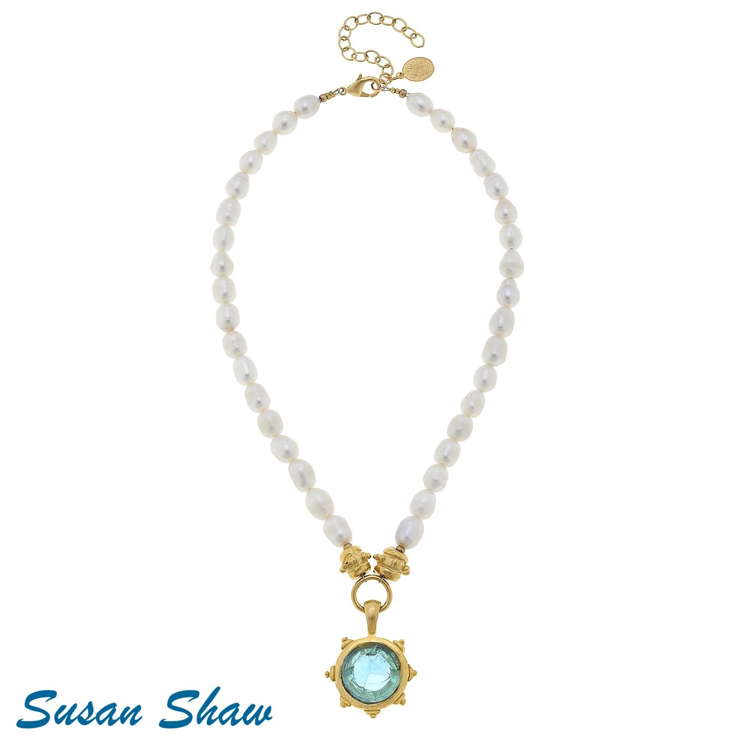 SMALL AQUA VENETIAN GLASS HORSE PEARL NECKLACE