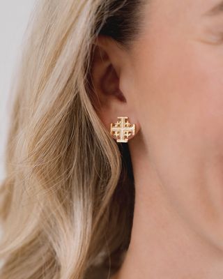 SUSAN SHAW JERUSALEM CROSS STUD EARRINGS
