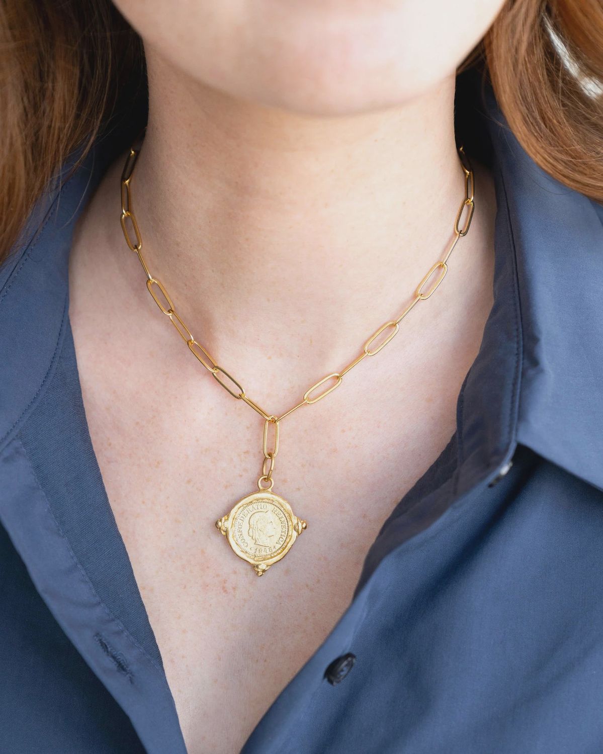 SUSAN SHAW Coin Paperclip Necklace