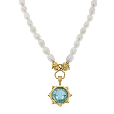 SUSAN SHAW FLEUR DE LIS VENETIAN GLASS PEARL NECKLACE