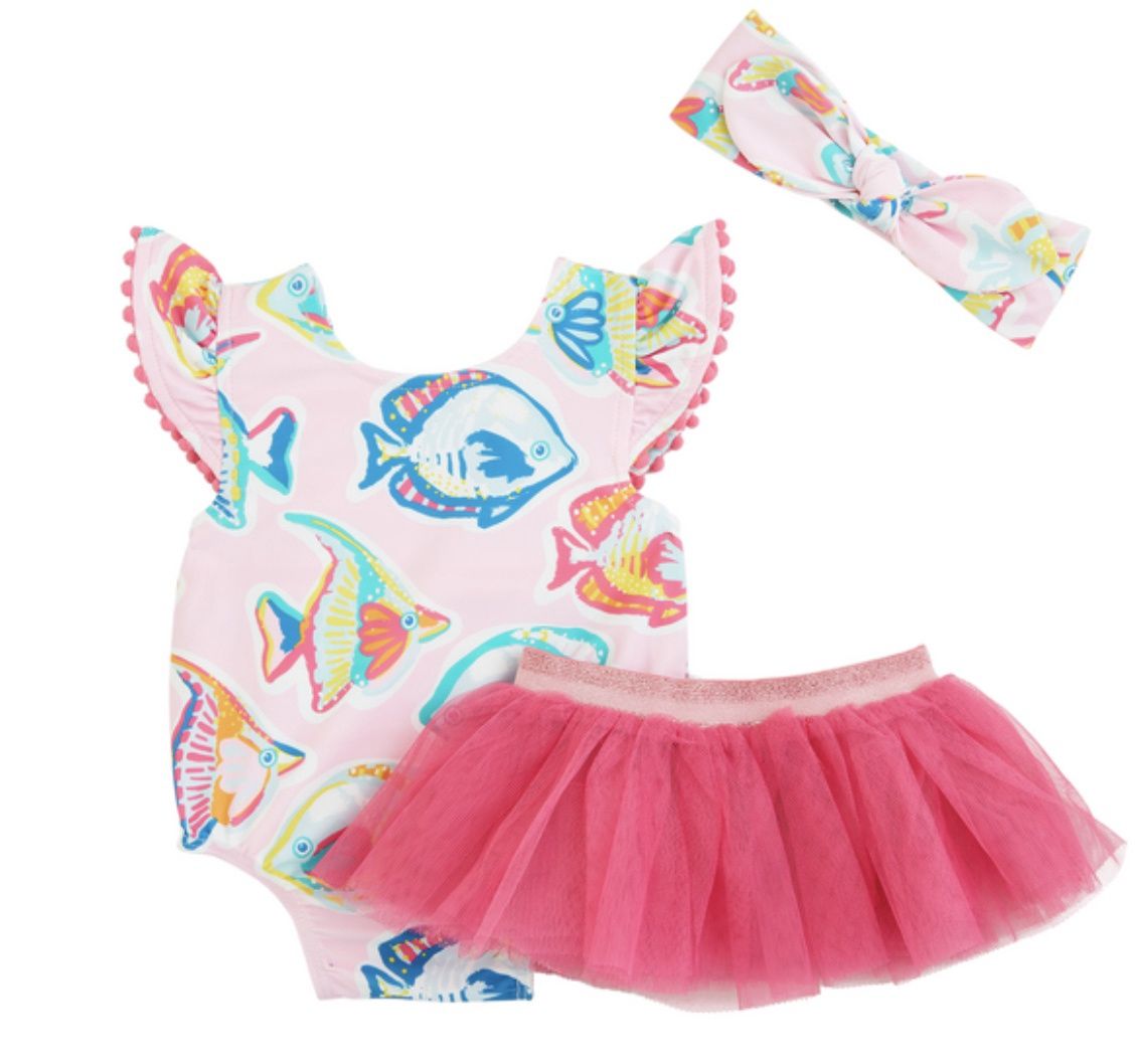 Mud Pie Girls&#39; Fish Reversible Swimsuit Set