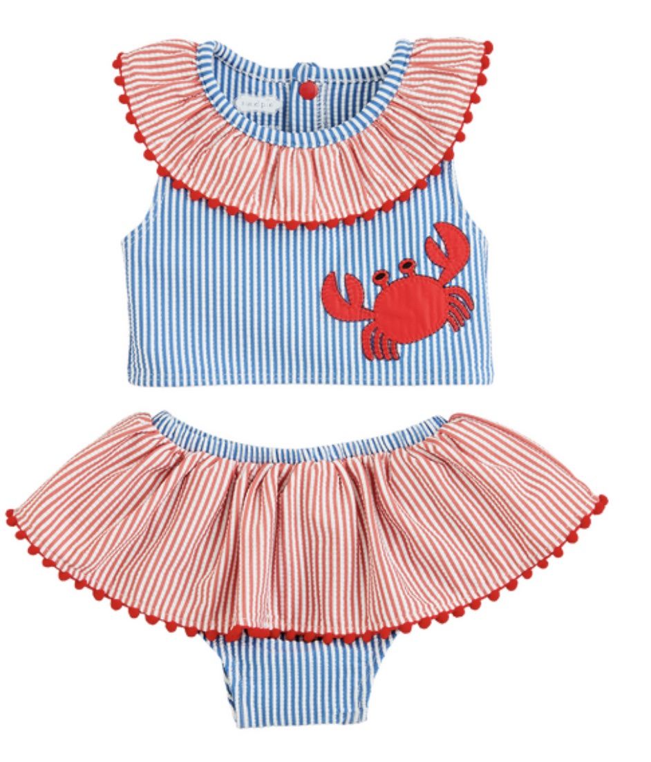 Mud Pie Girls&#39; Seersucker Crab Swimsuit