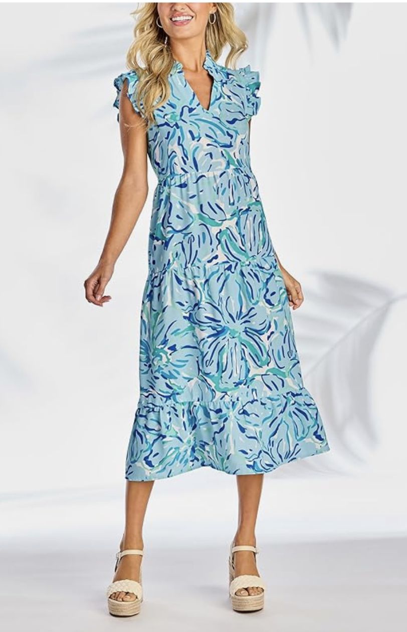 Mud Pie Adair Tiered Maxi Dress Blue