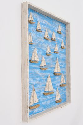 Framed Sailboat Wall Décor, Wood, Blue &amp; White
