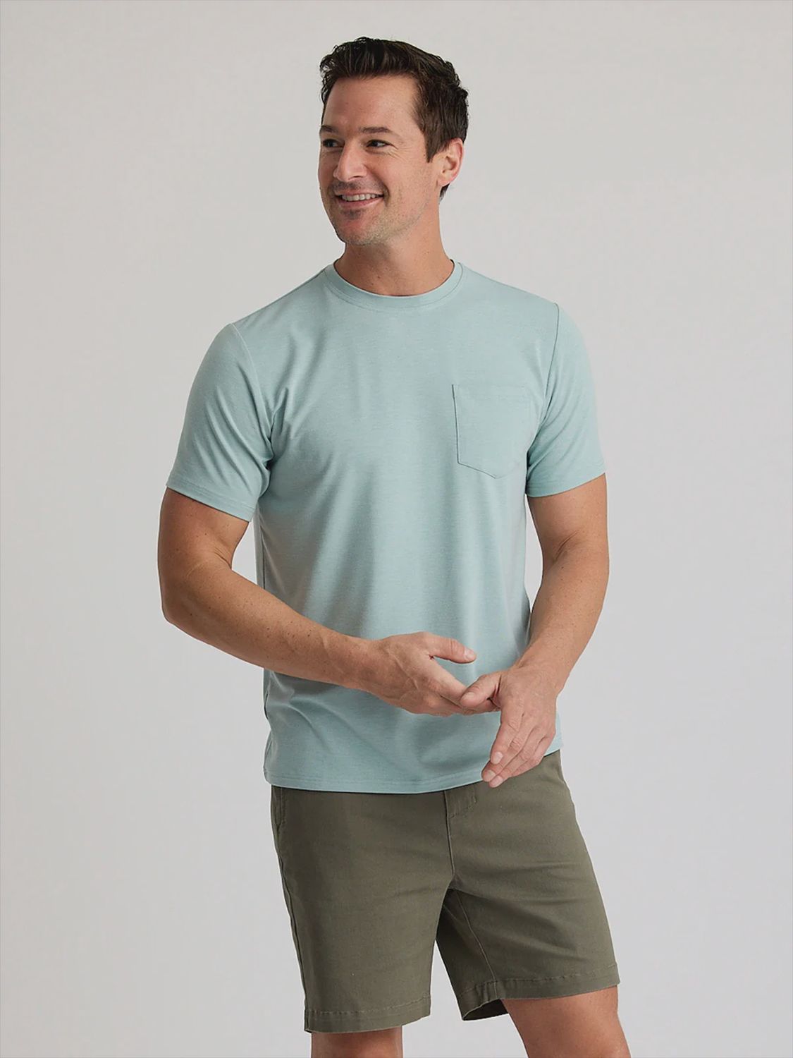 FREE FLY MEN’S BAMBOO FLEX POCKET TEE, Color: HEATHER OCEAN MIST, Size: S