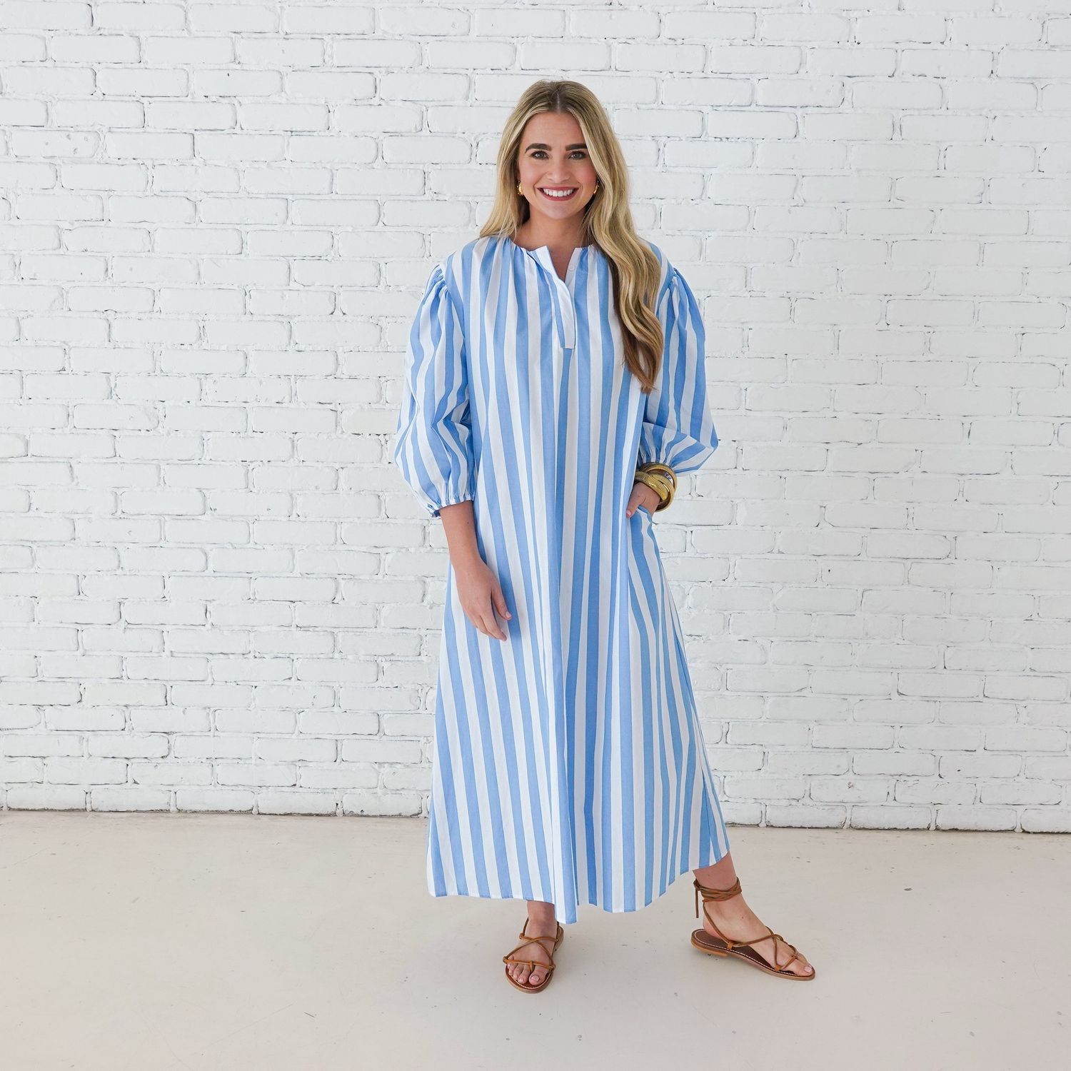 CARYN LAWN CABANA DRESS BLUE STRIPE