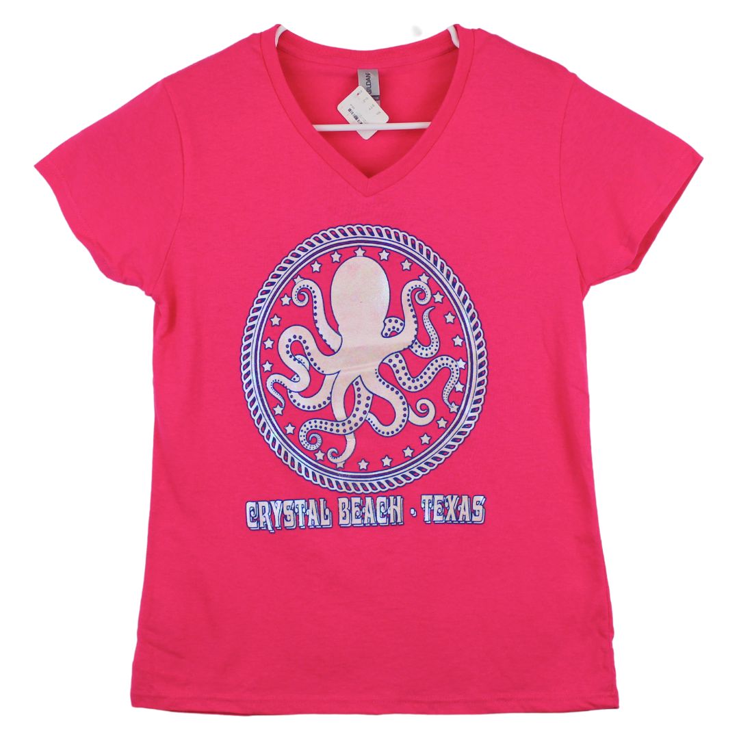 Crystal Beach Octopus Foil V-Neck