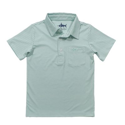 SALTWATER BOYS INSHORE SS PERFORMANCE POLO OCEAN WAVE STRIPE