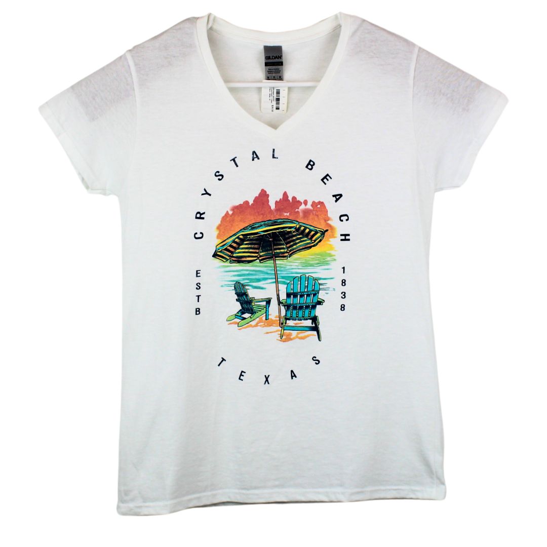 Adirondack Element Crystal Beach - Ladies V Neck, Color: White, Size: S