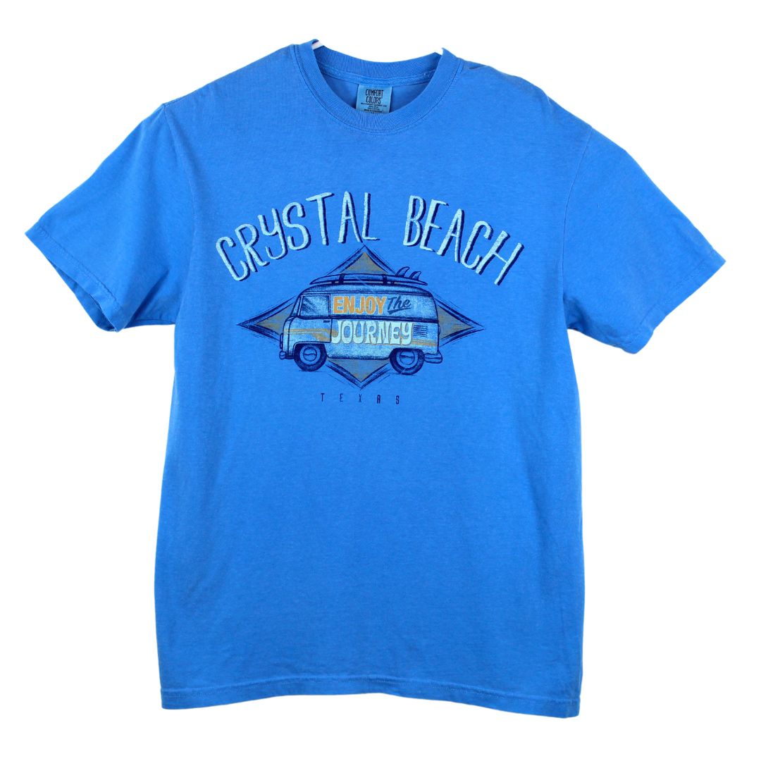 Bus Journey Crystal Beach Tee Shirt, Color: Royal Caribe, Size: S