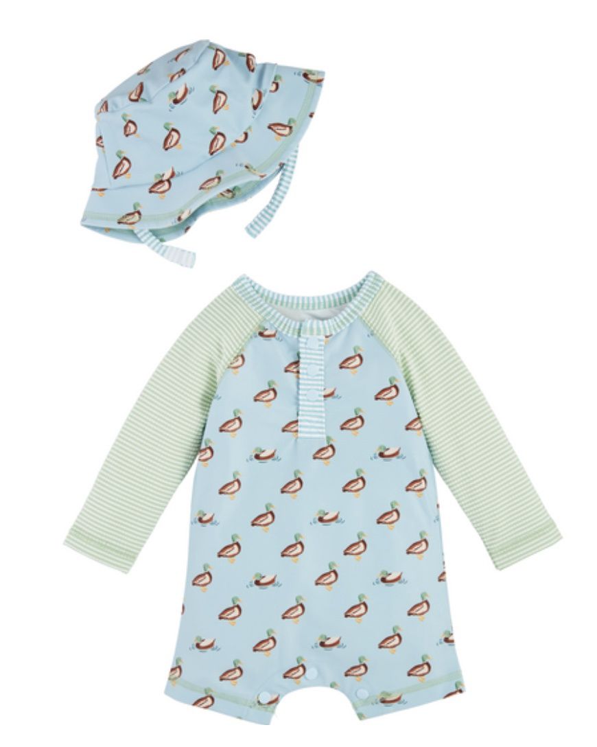 Mud Pie Duck Rash Guard And Hat Set, Size: 0-3