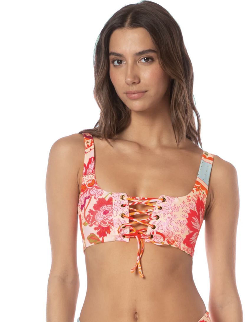 MAAJI FLORAL GROOVE DAZZLE LACE UP BRALETTE BIKINI TOP