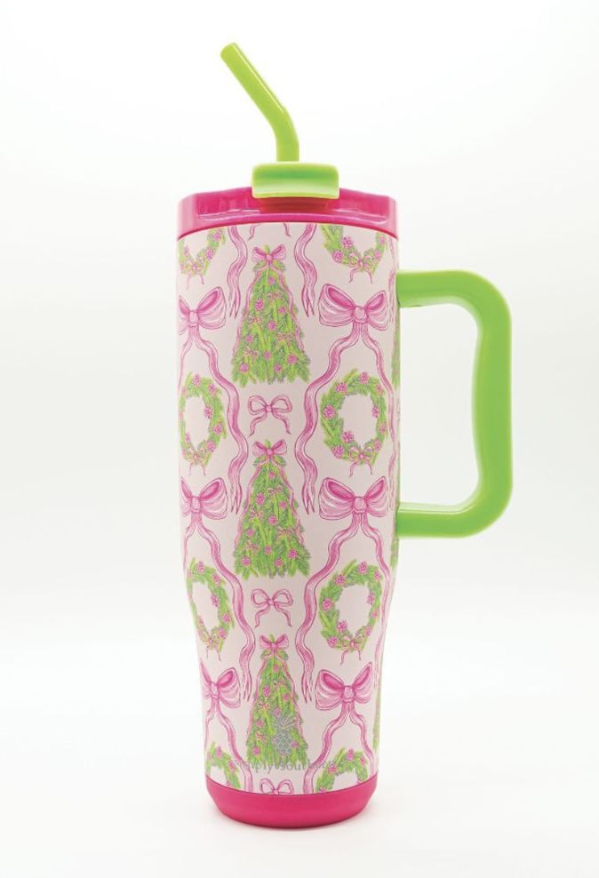 SIMPLY SOUTHERN HOLIDAY TUMBLER 40 OZ CUP WITH STRAW