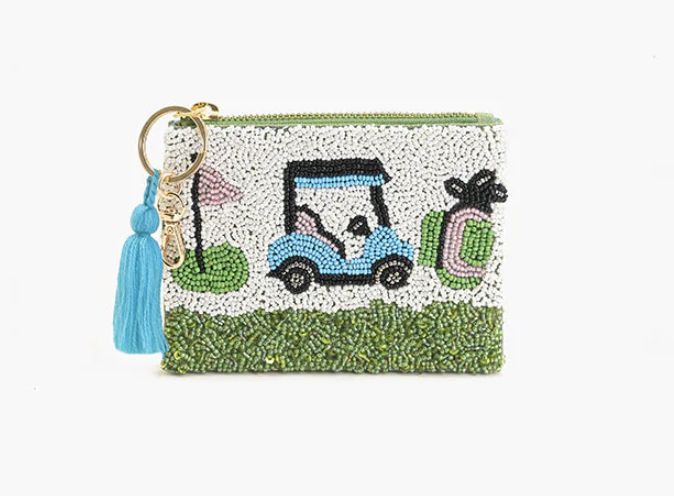 AMERICAN AND BEYOND GOLF CART STRIPES BEADED COIN POUCH