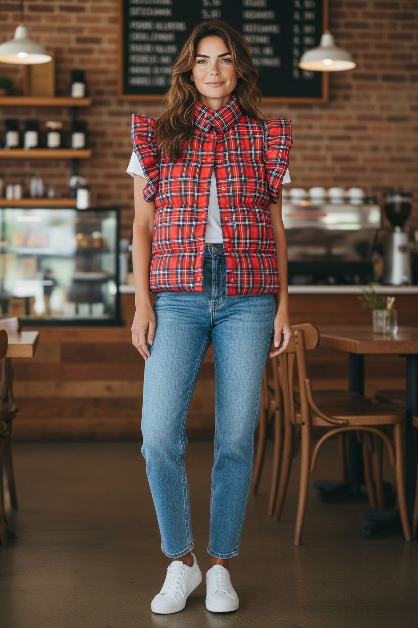 WOMEN’S PLAID PUFFER VEST