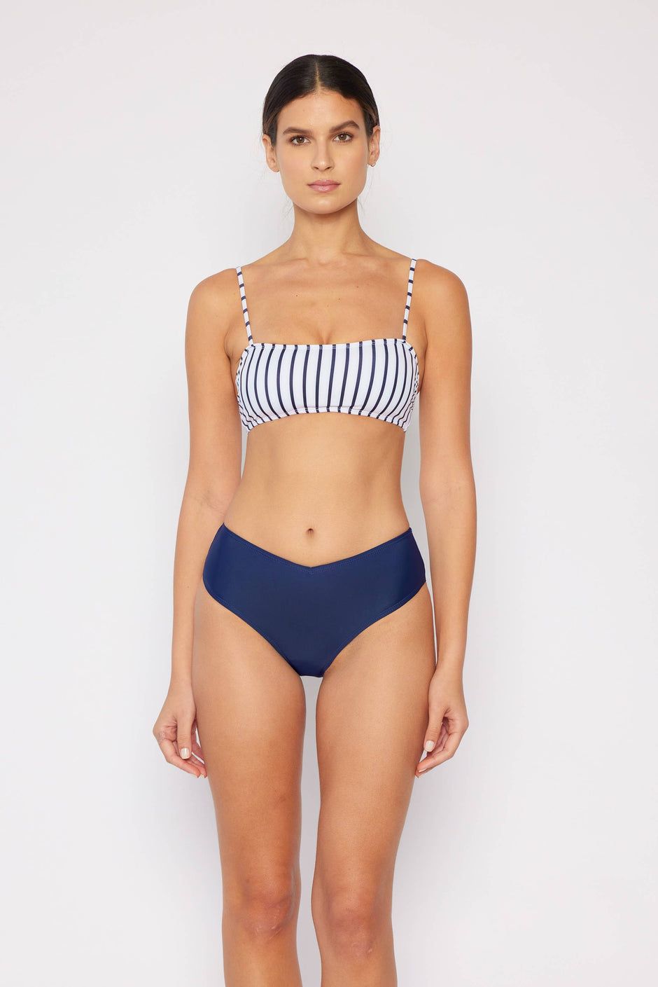 MARINA WEST SWIM BANDEAU TOP, MODERATE SCOOP BOTTOM-B2201_STRIPE NAVY