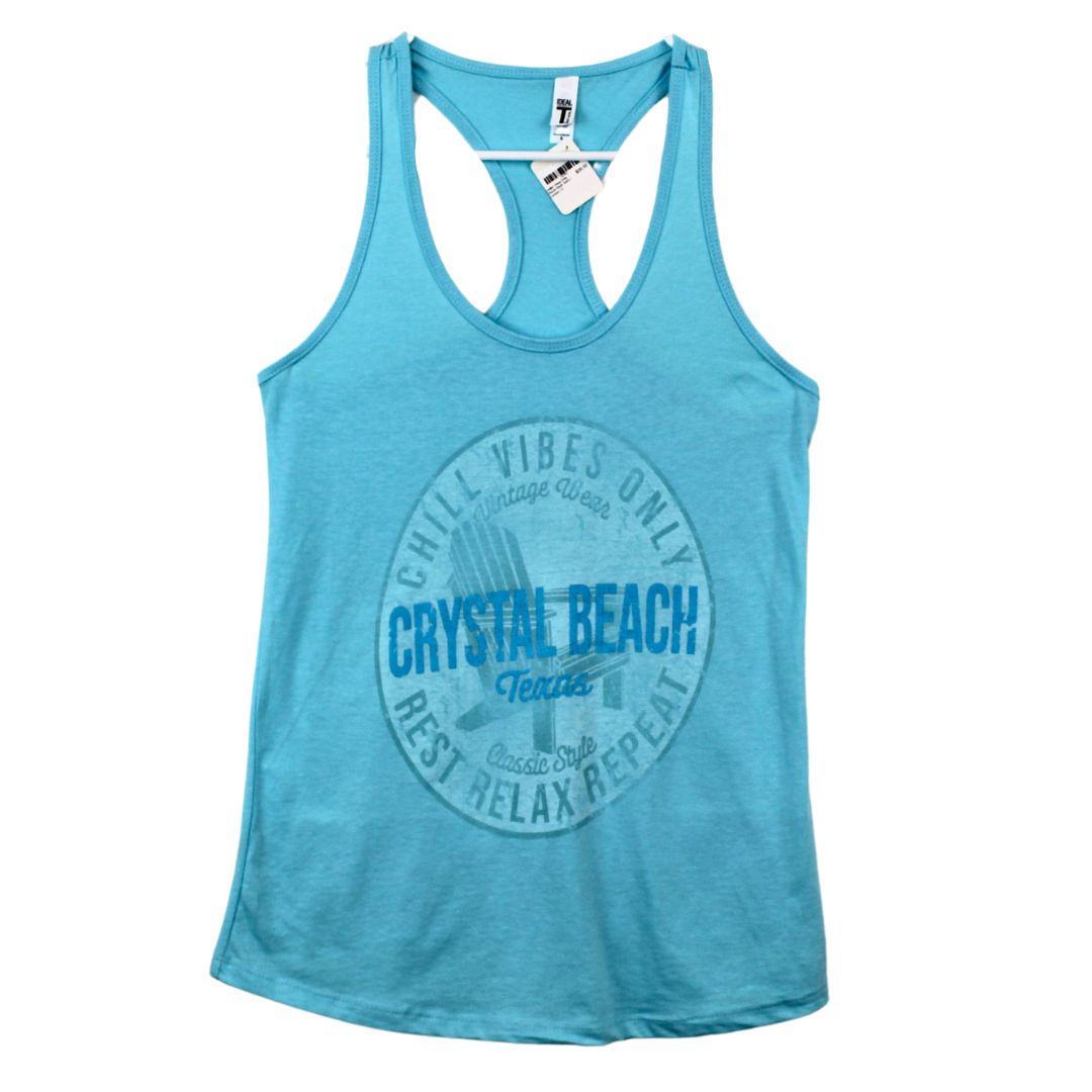 CHILLIN' VIBES ONLY (RACER BACK TANK), Color: Cancun, Size: S