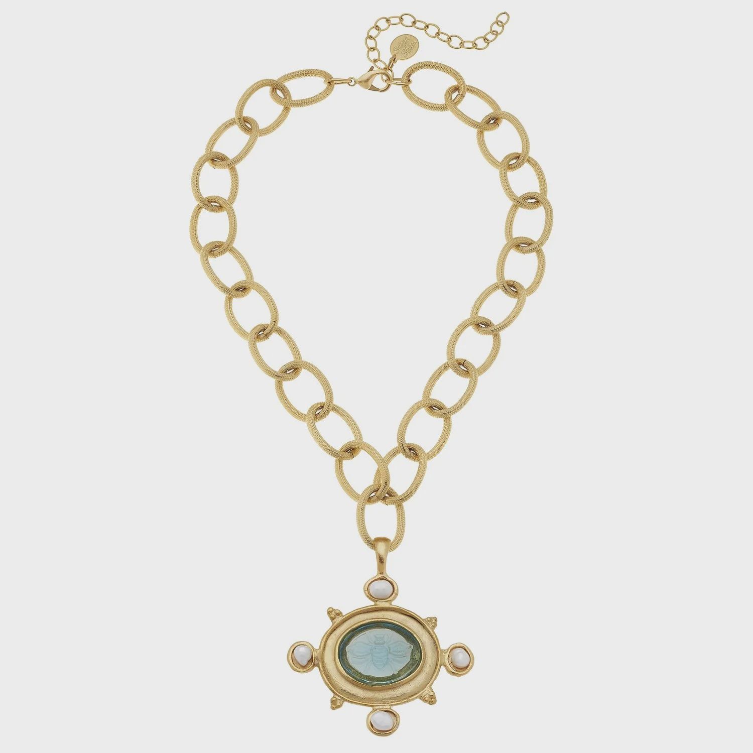 AQUA VENETIAN GLASS PEARL CHAIN NECKLACE, Design: BEE