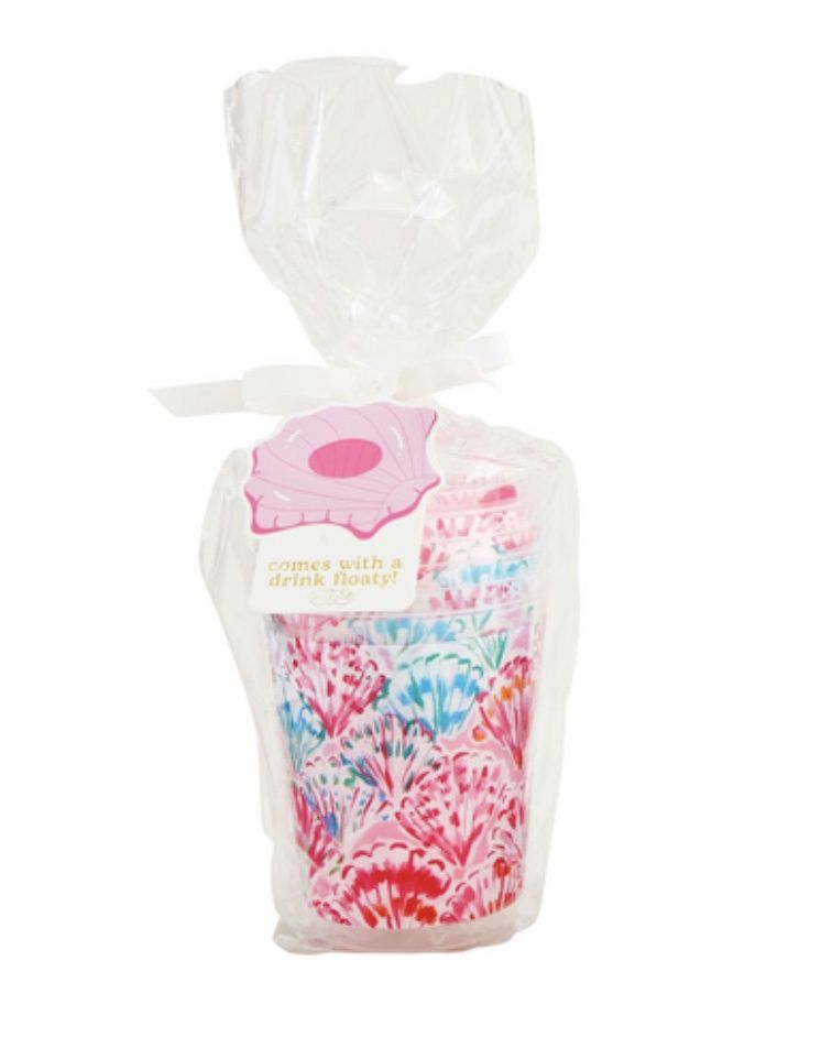 MUD PIE PINEAPPLE POOL FLOATY PARTY CUP SET (7 CUPS), Color/ Pattern: Shells/Pink