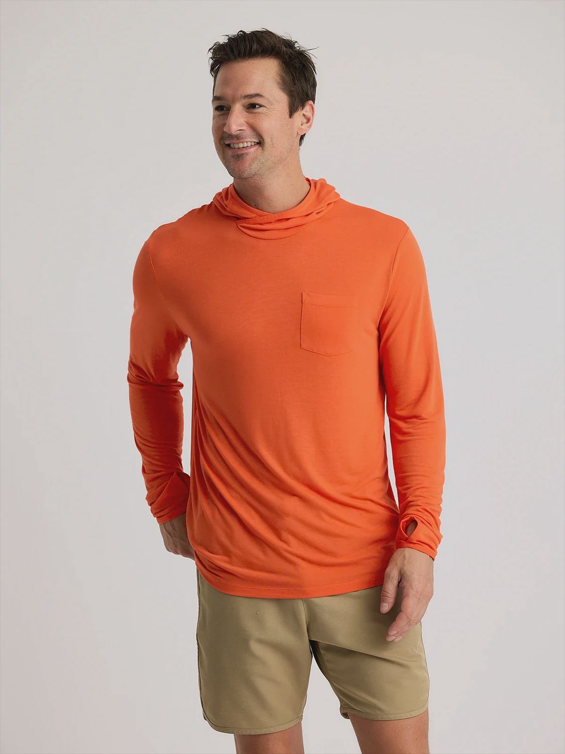 FREE FLY MEN’S BAMBOO LIGHTWEIGHT HOODIE, Color: TIGERLILY, Size: S