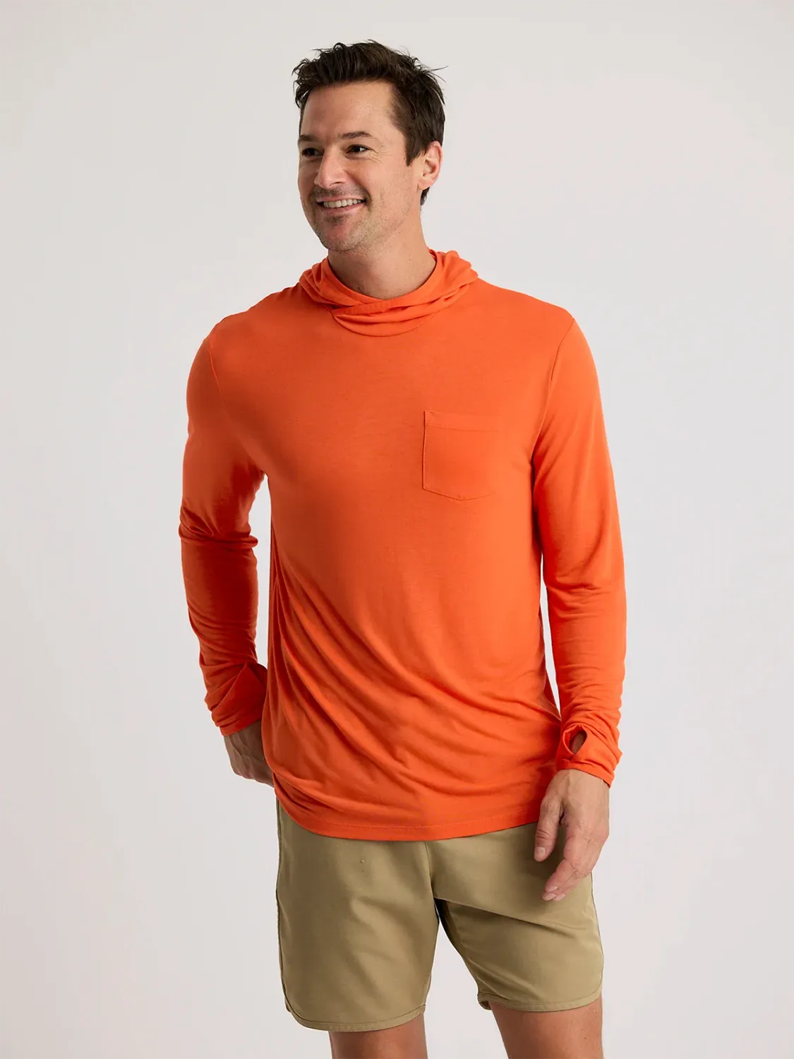 FREE FLY MEN’S BAMBOO LIGHTWEIGHT HOODIE, Color: TIGERLILY, Size: S