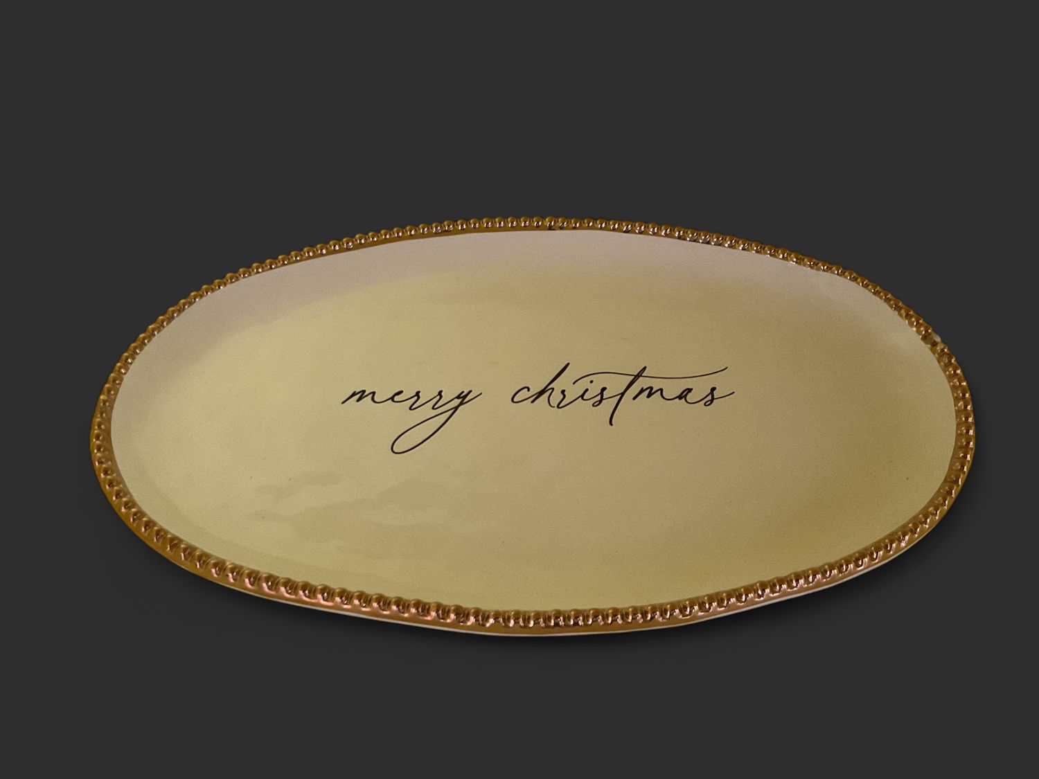 MUD PIE MERRY CHRISTMAS GOLD BEAD PLATTER