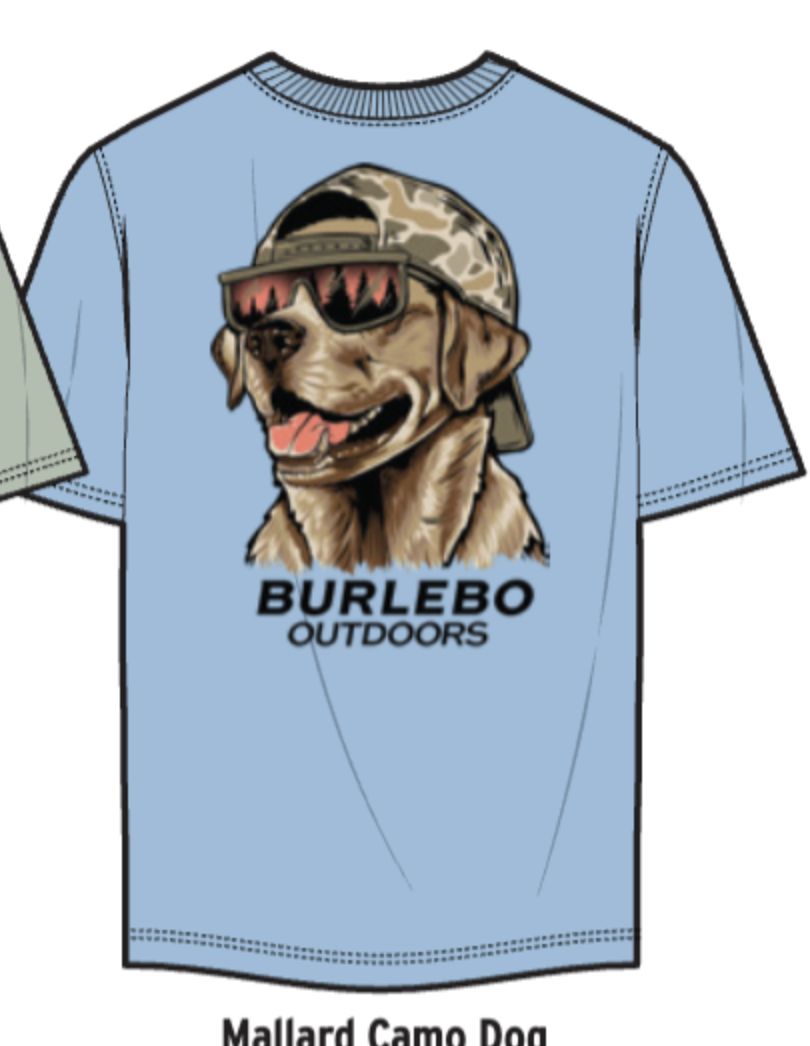 BURLEBO S/S TEE - MALLARD CAMO DOG - PERIWINKLE BLUE