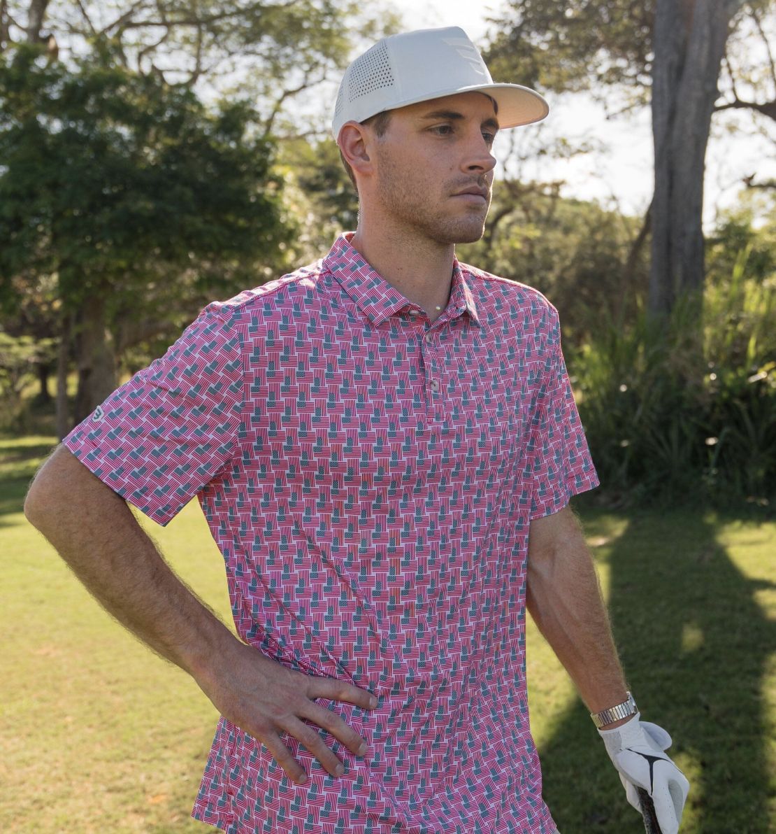 BURLEBO PERFORMANCE POLO - AMERICAN FLAGS