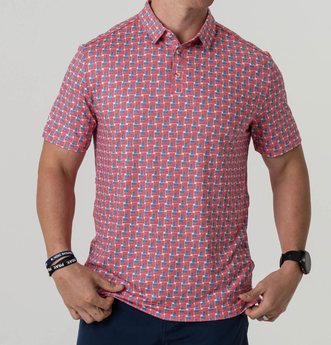 BURLEBO PERFORMANCE POLO - AMERICAN FLAGS
