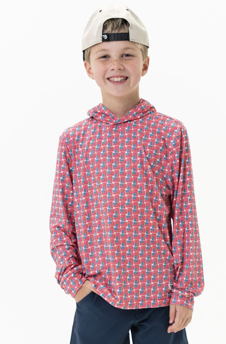 BURLEBO YOUTH - PERFORMANCE HOODIE - AMERICAN FLAGS
