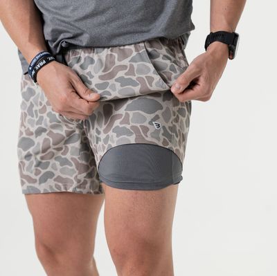 BURLEBO ATHLETIC SHORT - CLASSIC DEER CAMO LENGTH 7 - GREY LINER