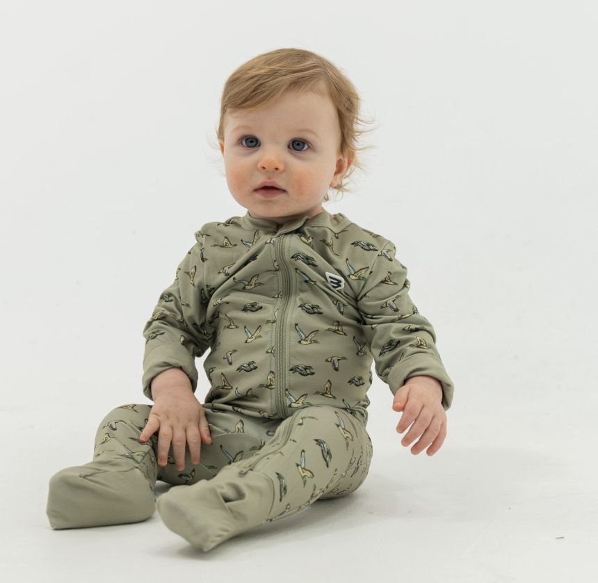 BURLEBO BABY ZIP UP - FLYING DUCKS (GREEN)