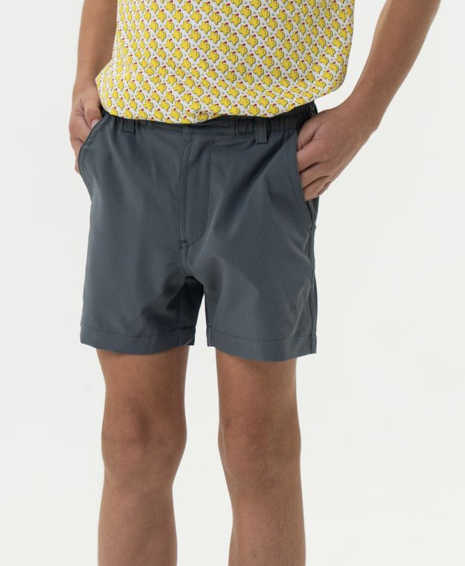 BURLEBO YOUTH - EVERYDAY SHORT - RIVER ROCK GREY - CLASSIC DEER CAMO POCKET