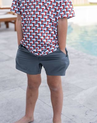 BURLEBO YOUTH - EVERYDAY SHORT - RIVER ROCK GREY - CLASSIC DEER CAMO POCKET