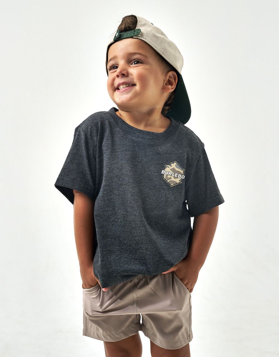 BURLEBO YOUTH - S/S TEE - RAD DUDE DEER CAMO - HEATHER BLACK