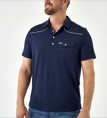 BURLEBO PEARL SNAP PERFORMANCE POLO - NAVY