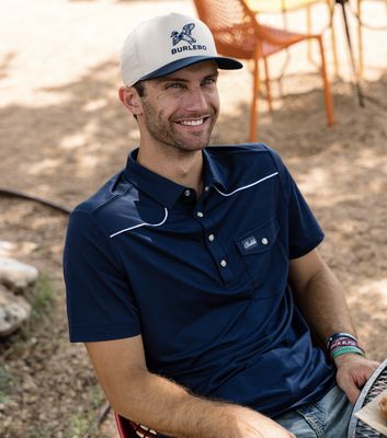 BURLEBO PEARL SNAP PERFORMANCE POLO - NAVY