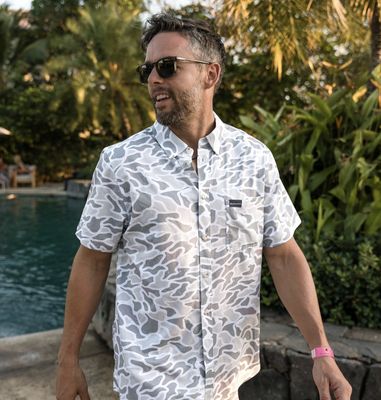 BURLEBO PERFORMANCE BUTTON UP - WHITE CAMO