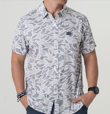BURLEBO PERFORMANCE BUTTON UP - WHITE CAMO