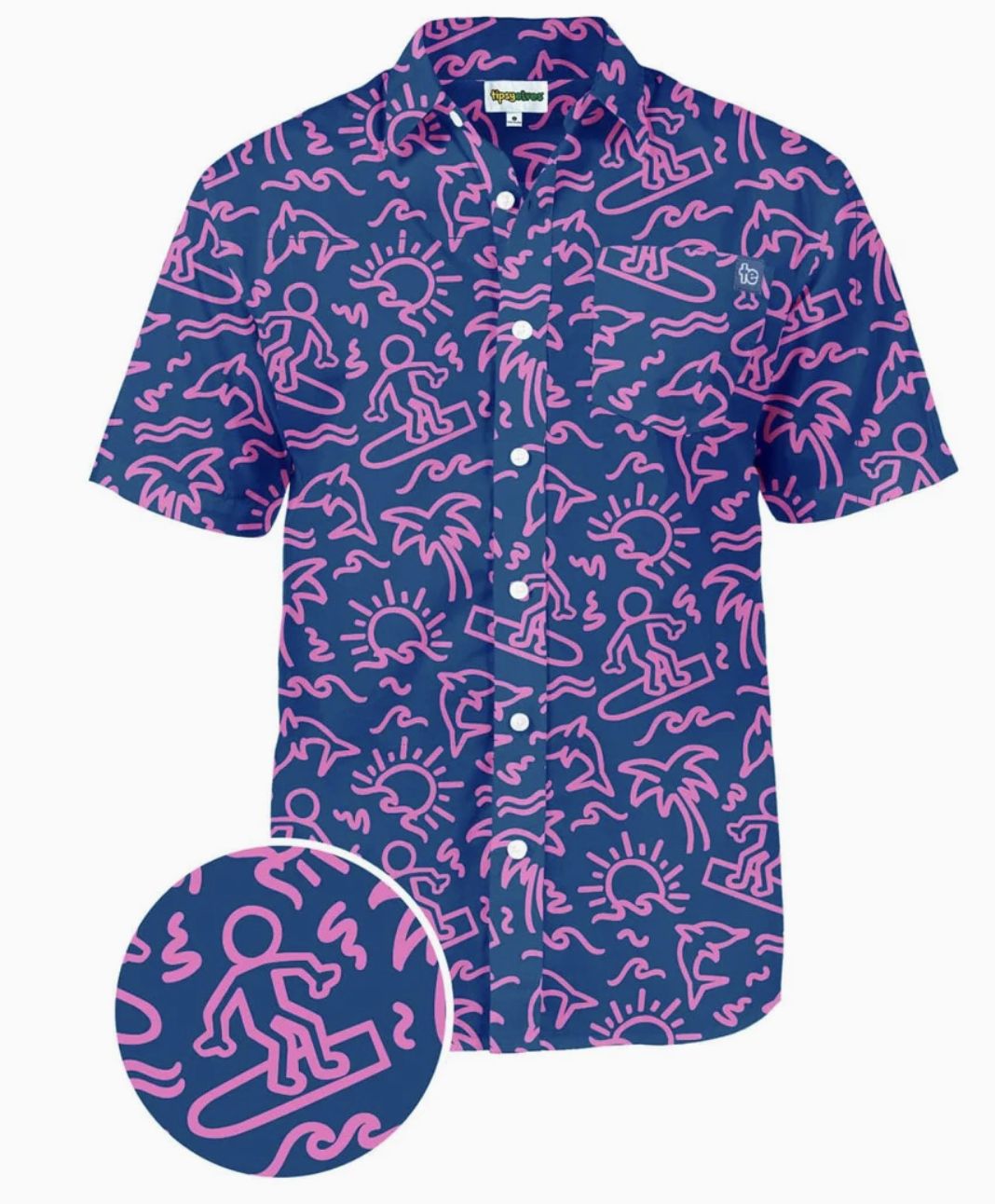 TIPSY ELVES SKETCHY SURFER HAWAIIAN SHIRT - MEN'S FUN CASUAL BUTTON DOWN
