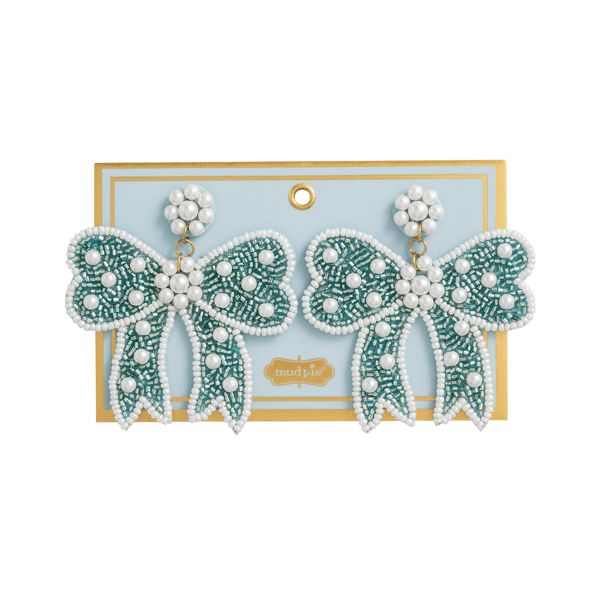 BLUE BOW BEADED EARRINGS