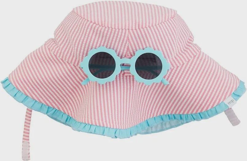 PINK SEERSUCKER HAT &amp; SUNGLASSES SET